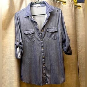 Eden & Olivia, LG, Faux-Jean Button-Up